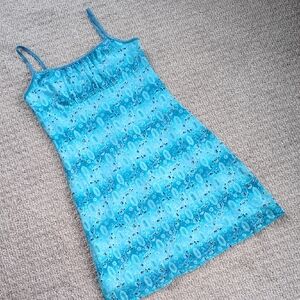 NWOT! Vtg Y2K IZ Buer Blue Patterned Glitter Mini Dress W/Full Lining, Size L